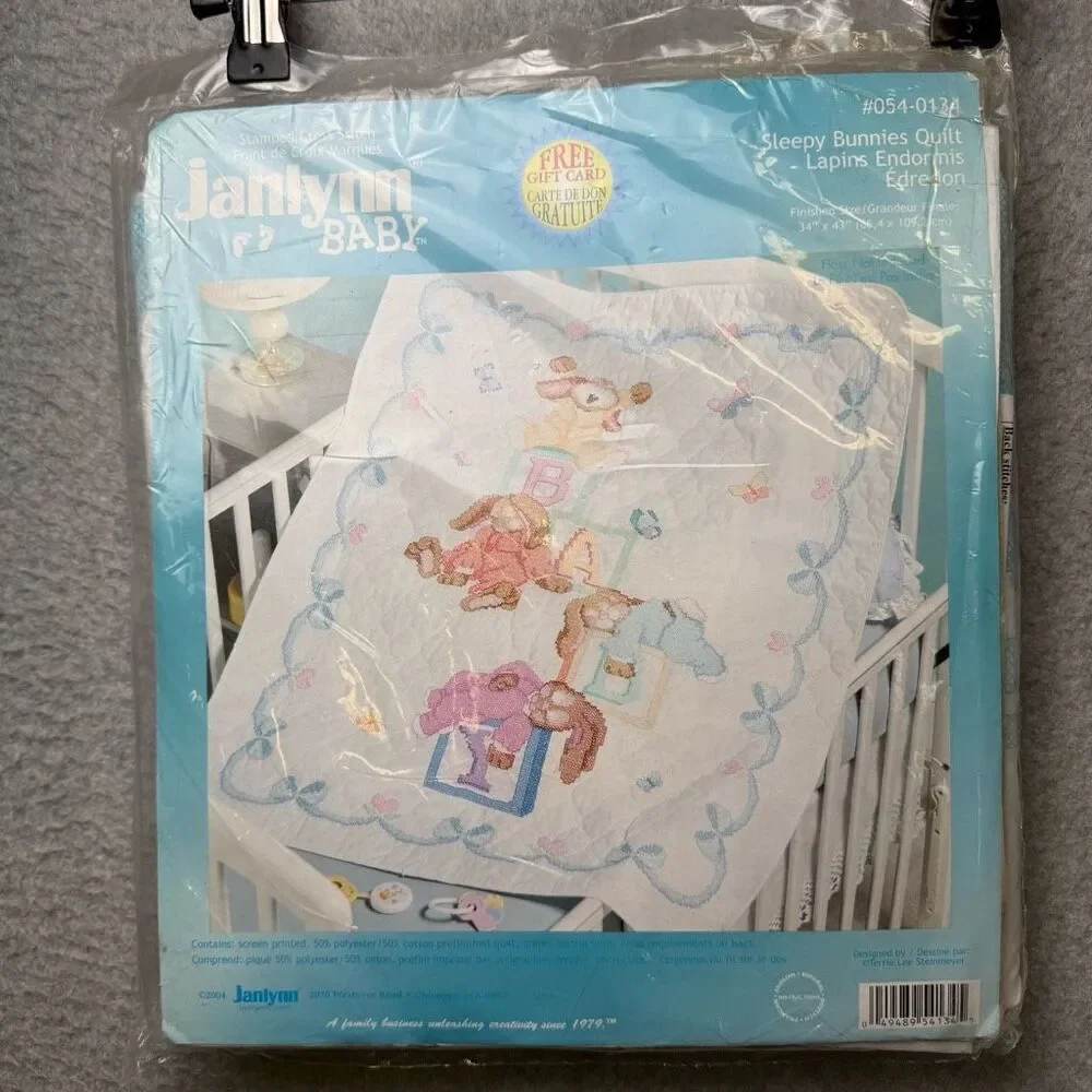 Vintage Janlynn Baby Easter Sleepy Bubby Quilt Cross Stitch 34x43